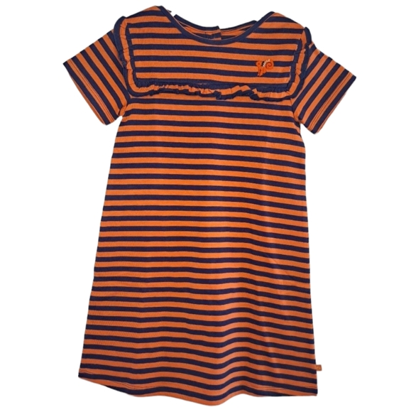 NEW Cadet Rousselle Orange Fall Striped Dress Squirrel Ruffle Size 5 - Picture 2 of 6